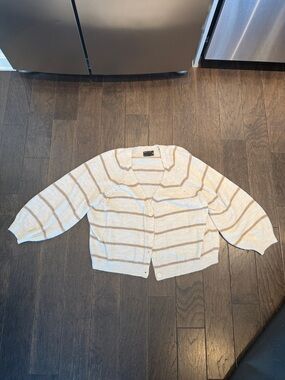 ASOS Design Cream and Tan Striped Button-Front Cropped Cardigan